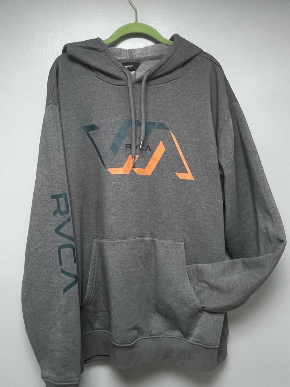 RVCA Gray Hoodie with Teal and Orange Logo size XL